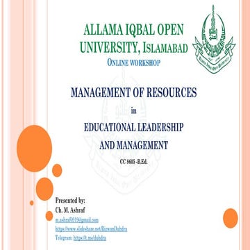 Management of Resources in Educational Leadership and Management