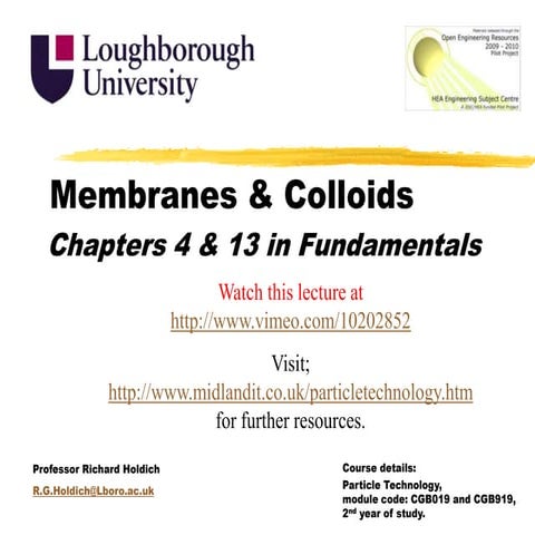 Particle Technology- Membranes and Colloids