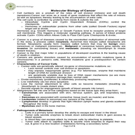 Molecular biology of cancer