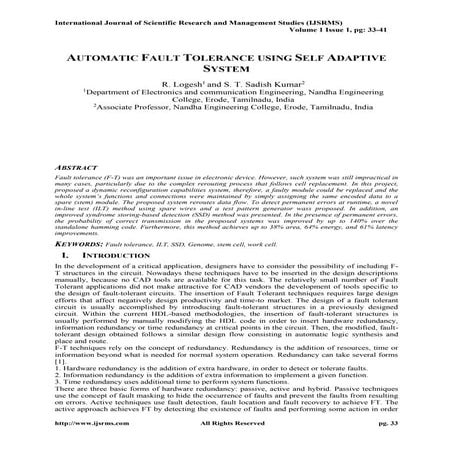AUTOMATIC FAULT TOLERANCE USING SELF ADAPTIVE SYSTEM