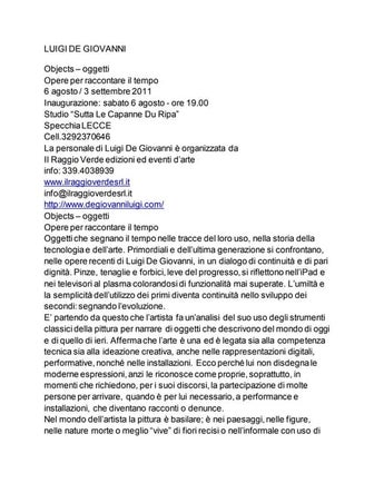 Mostra di luigi de giovanni sutta le capanne du ripa specchia lecce