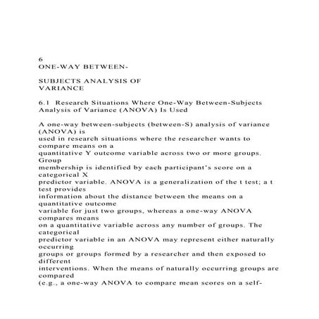 6ONE-WAY BETWEEN-SUBJECTS ANALYSIS OFVARIANCE6.1  .docx