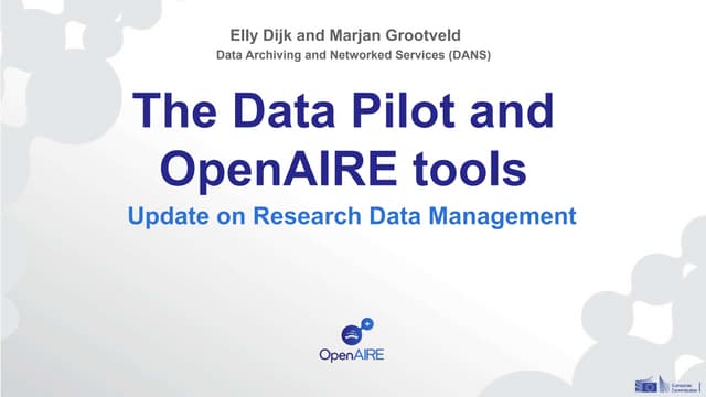 Overview of the data pilot and OpenAIRE tools, Elly Dijk and Marjan Grootveld...