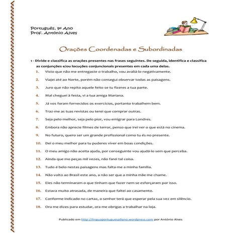 6orações coordenadas e subordinadas   exercícios iv (blog9 15-16)