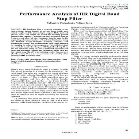 Performance analysis of iir digital band stop filter