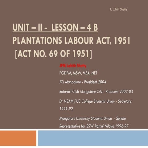 The Plantations Labour Act 1951