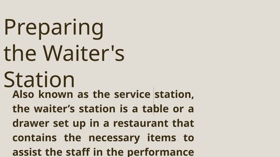 THE FOOD SERVICE SEQUENCE (MISE EN PLACE) | PPT | Cooking | Food & Drink