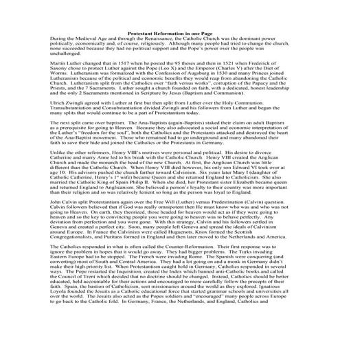6 protestant reformation in one page | DOC