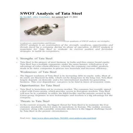 Swot analysis of  Tata steel
