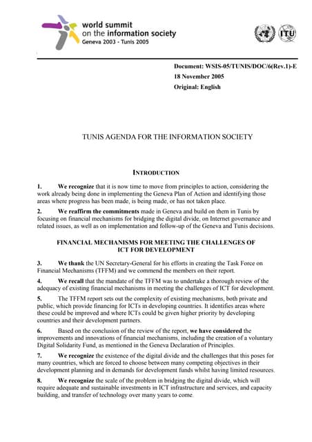 TUNIS AGENDA FOR THE INFORMATION SOCIETY 