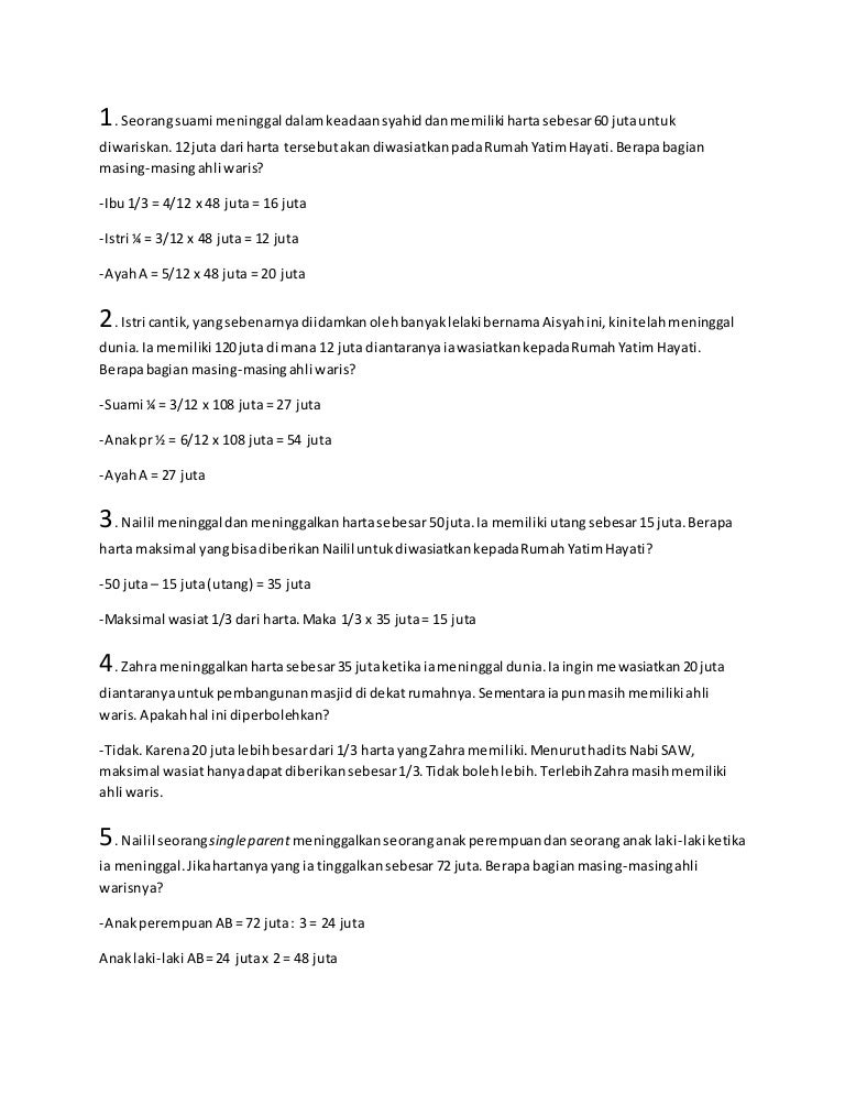 6 Soal Fiqih Waris Wasiat