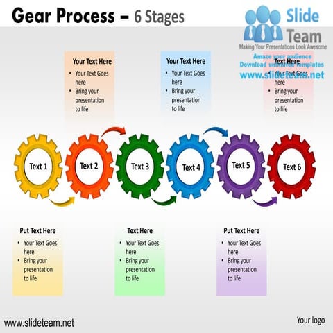 6 stages gears process powerpoint slides ppt templates | PDF