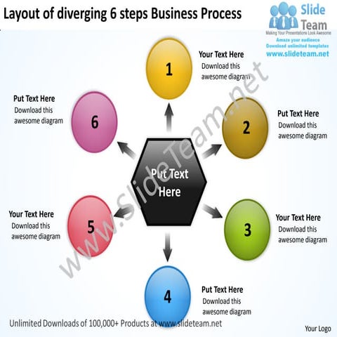 6 steps business powerpoint theme process relative circular flow arrow diagra...