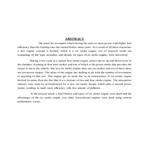 A Seminar Report On Six Stroke Engine | PDF