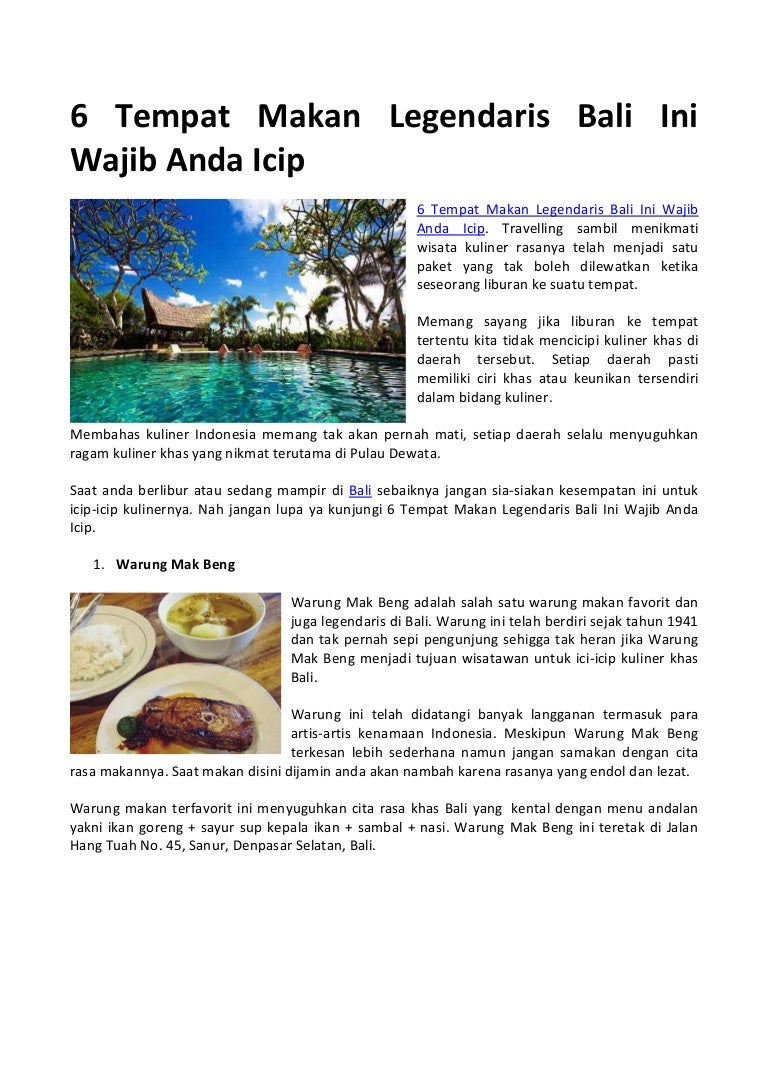 6 Tempat Makan Legendaris Bali Ini Wajib Anda Icip 6 Tempat Makan Legendaris Bali Ini Wajib Anda Icip