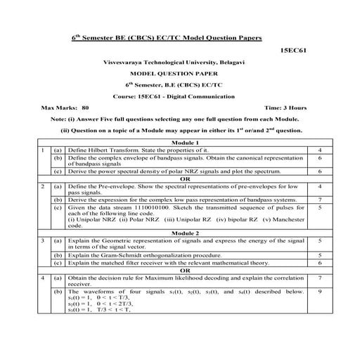 6th EC CBCS Model question papers