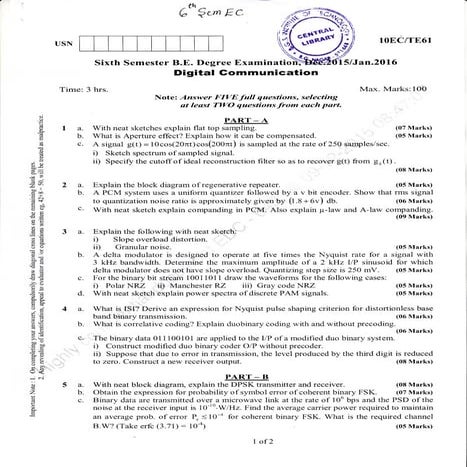 6th Semeste Electronics and Communication Engineering (Dec-2015; Jan-2016) Qu...