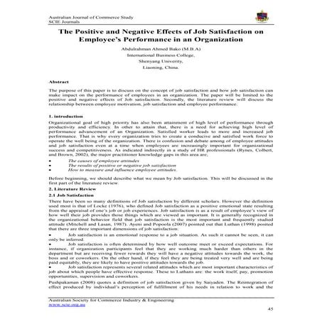 the positive and negative effects of job satisfaction