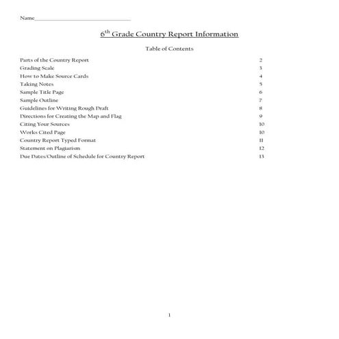 6th Grade Country Report Packet