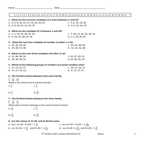 6th grade math review worksheet(1)  