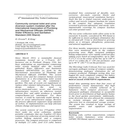  [ABSTRACT] Community CompostToilet and Urine Diversion System Using IAPMO WE...