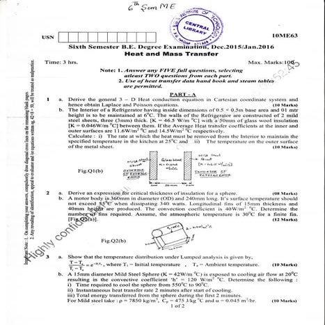 6th Semester Mechanical Engineering (Dec-2015; Jan-2016) Question Papers