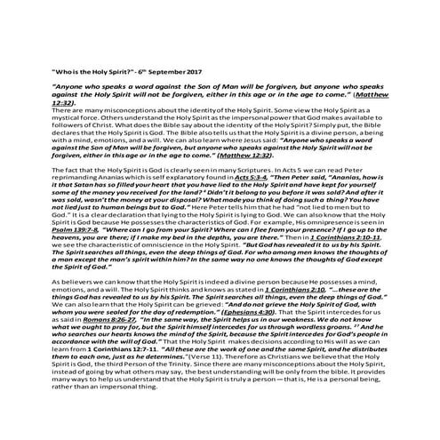 6th September 2017  - Who is the Holy Spirit?