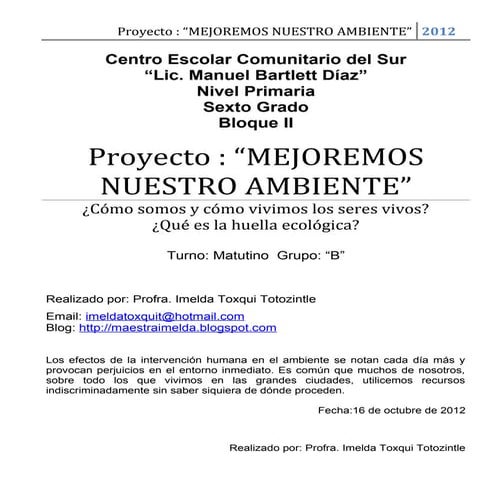 6to. grado proyecto mejoremos nuestro ambiente hdt