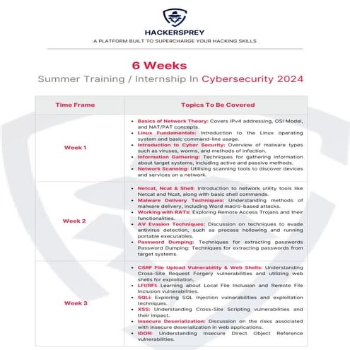 6 Weeks Summer Training In Cybersecurity