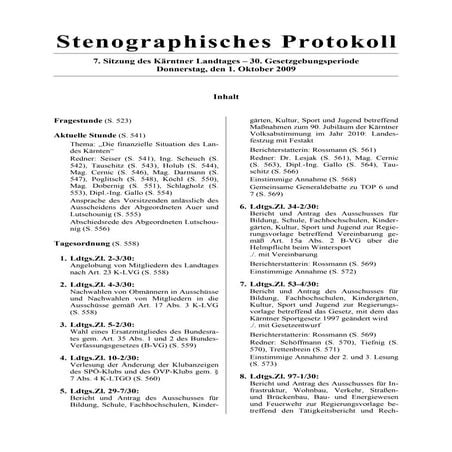 7. LTG-Sitzung am 1. Oktober 2009