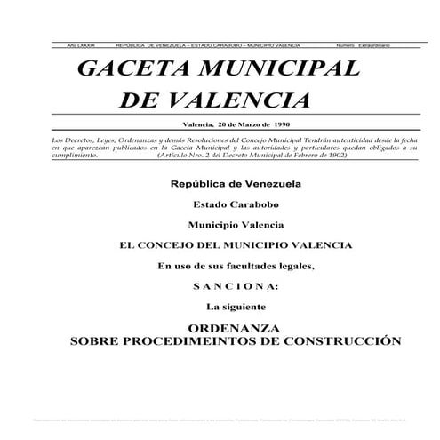 ORDENANZA  SOBRE PROCEDIMIENTOS DE CONSTRUCCIÓN