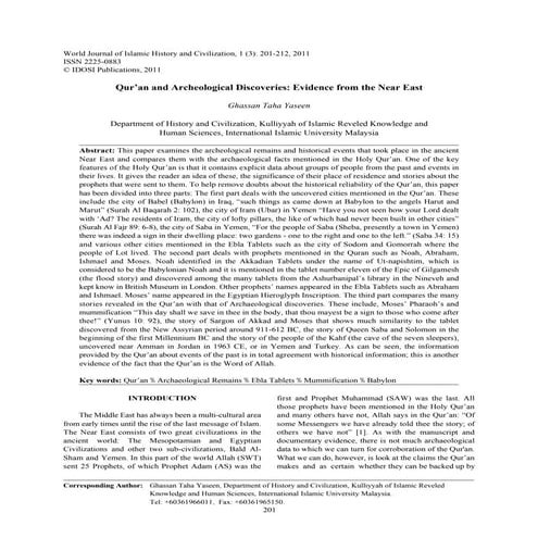 Qur’an and Archeological Discoveries: Evidence from the Near East