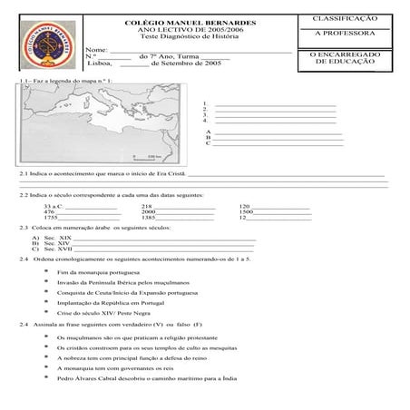 7.º ano teste diagnóstico 2005