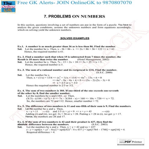 7. problem on numbers | PDF | Free Download