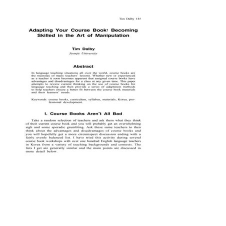 Adapting Your Course Book :Becoming Skilled in the Art of Manipulation
