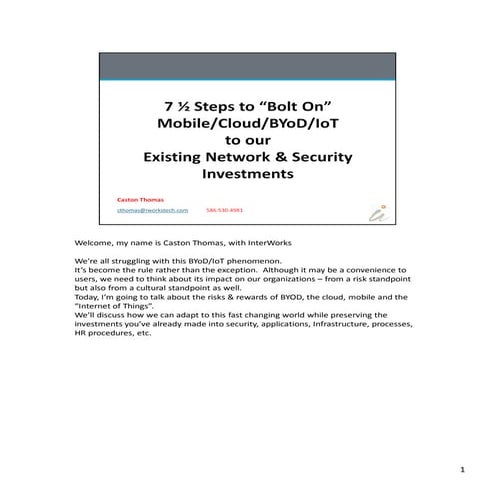 7.5 steps to overlaying BYoD & IoT on Existing Investments