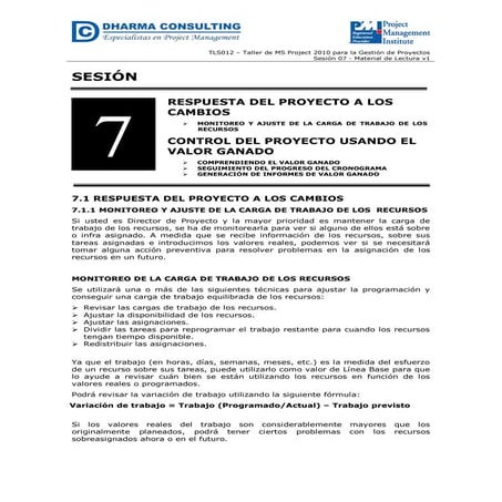Taller de MS Project 2010 para la Gestión de Proyectos - Sesión 07