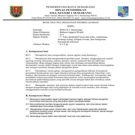 RPP BAHASA INGGRIS TEKS DESKRIPTIF KELAS X KURIKULUM 2013