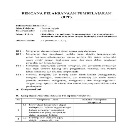 RPP things in my house - Kurikulum 2013 Bahasa Inggris SMP/MTs