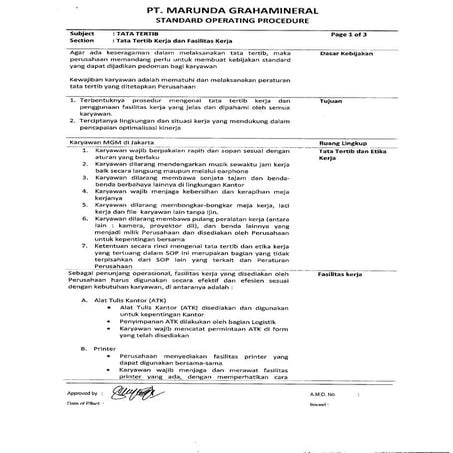 Tata Tertib Kerja dan Fasilitas Kerja