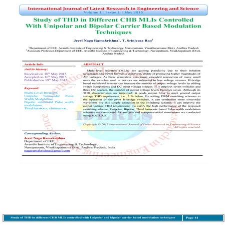 Study of THD in Different CHB MLIs Controlled With Unipolar and Bipolar Carri...