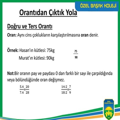 7. Sınıf Matematik Ünite 3 Orantıdan Çıktık Yola