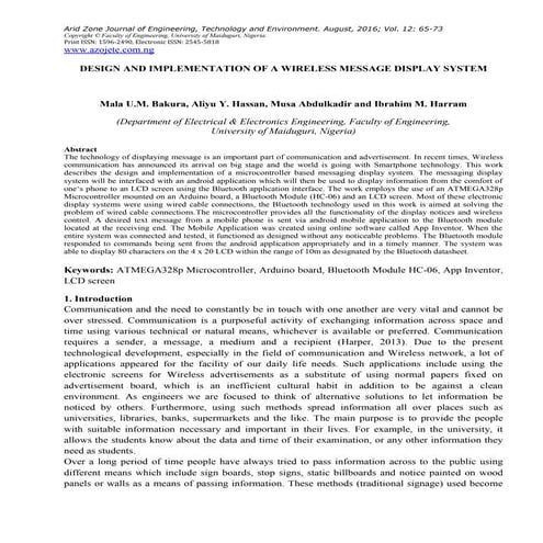 DESIGN AND IMPLEMENTATION OF A WIRELESS MESSAGE DISPLAY SYSTEM | PDF