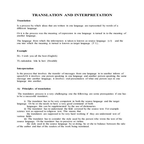 TRANSLATION AND INTERPRETATION