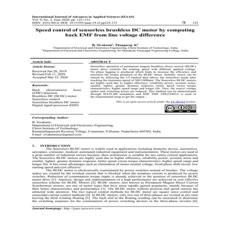 Speed control of sensorless brushless DC motor by computing back EMF from lin...