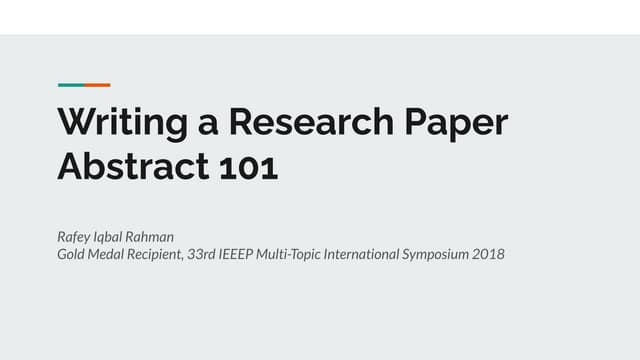 Writing a Research Paper Abstract 101