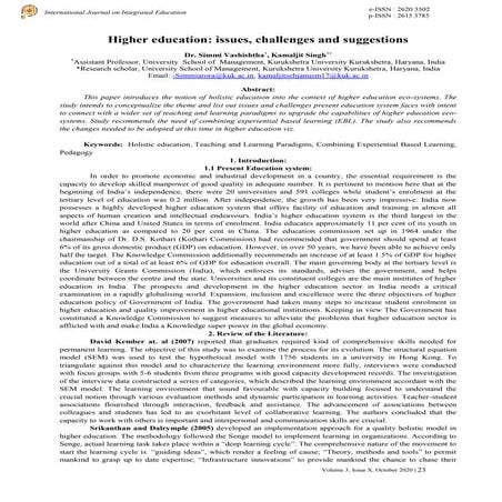 Higher education: issues, challenges and suggestions | PDF