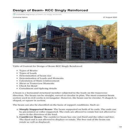 Design of Beam- RCC Singly Reinforced Beam