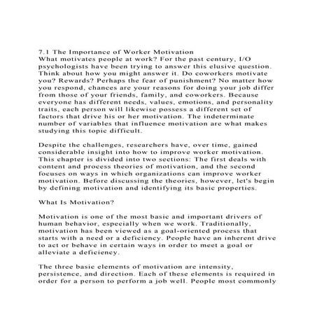 7.1 The Importance of Worker Motivation What motivates people .docx