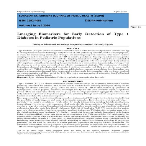 Emerging Biomarkers for Early Detection of Type 1 Diabetes in Pediatric ...